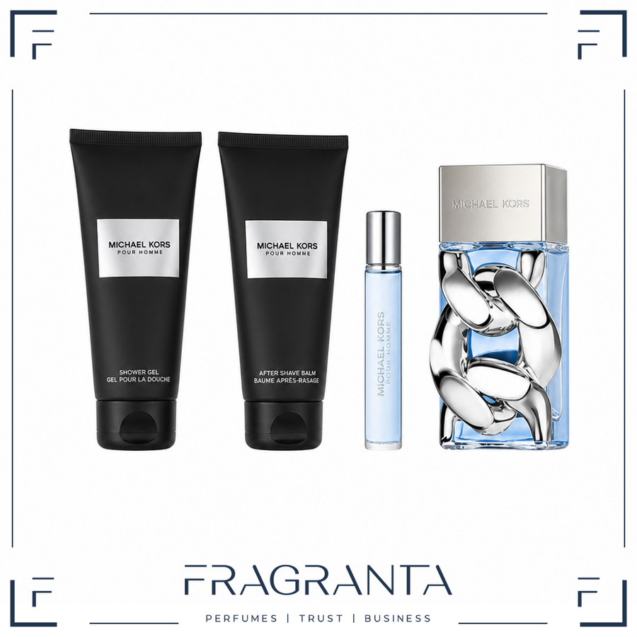 Michael Kors Pour Homme EdP 100ml + Duschgel 100ml + Bodylotion 100ml + Aftershave 100ml + EdP Mini 10ml – Produktbild